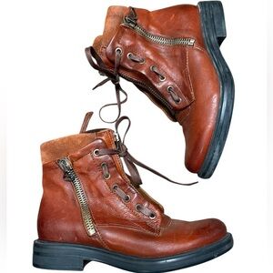 MJUS Sz. 38 (7.5) worn twice!! Brown Leather Ankle Boots zip suede top cognac